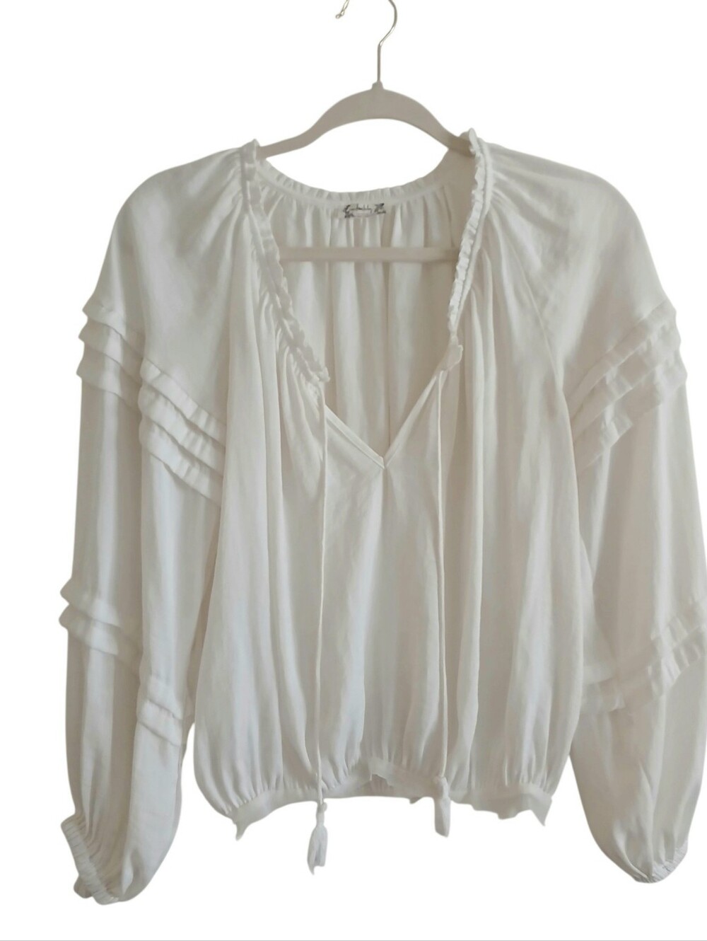 Intimately Free People Ivory Balloon Sleeve Peasant Top XS Cupro Pleated Boho